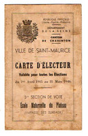 VP18.549 - Ville De SAINT - MAURICE 1945 - Carte D'Electeur - Mr BIBUS Receveur S.T.C.R.P. - Otros & Sin Clasificación
