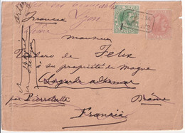 ESPAGNE - 1886 - ENVELOPPE Avec OBLITERATION "CARTERIA VEREDAS" SUR TIMBRE MOVIL ! => LAGARDE ADHEMAR (DROME) => LYON - Storia Postale
