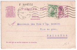 ESPAGNE - 1933 - CARTE ENTIER De TARRAGONE => FRIBOURG (SUISSE) - 1931-....