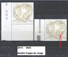 VARIETES X 2  N 4833 **  - 1 TB DOUBLE FRAPPE BACCARAT ET ROUGE VIF  + TB DOUBLE FRAPPE LA POSTE ET PHIL@POSTE - RRR !!! - Unused Stamps