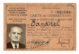 VP18.552 - MILITARIA - PARIS 1947 - Carte Du Combattant - Mr Henri SAPANEL Né à SAINT JULIEN DU PINET - Documents