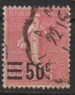 1 Timbre N° 224, Semeuse Lignée , Avec Manque Sur Le 0 De La Surcharge - Used Stamps