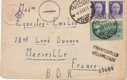 Lettre De Rimini Pour Marseille. Francobollo Insufficiente Censure Disticamente III Zone Occupation Italienne - Oorlog 1939-45
