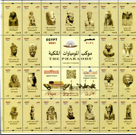 EGYPT 2021 THE PHARAOHS' GOLDEN PARADE 22 ROYAL MUMMIES KING & QUEENS SHEET MINT MNH (**) - Usados