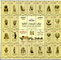 EGYPT 2021 THE PHARAOHS' GOLDEN PARADE 22 ROYAL MUMMIES KING & QUEENS SHEET MINT MNH (**) - Usati