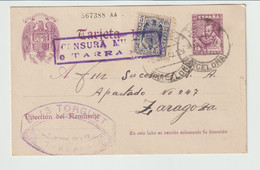 Espagne - Entier Postal 1939 - De Tarrasa Vers Zaragoza -  Cachet De Censure - 1931-50 Covers