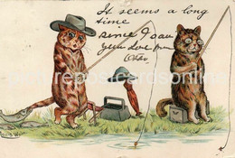 1903 ORIGINAL LOUIS WAIN ART POSTCARD SEEMS A LONG TIME CATS FISHING TUCK 1004 - Wain, Louis