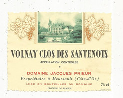 étiquette De Vin, BOURGOGNE,VOLNAY CLOS DES SANTENOTS ,domaine J. Prieur ,Meursault ,Côte D'Or - Bourgogne
