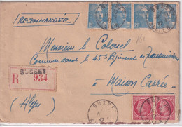 1947 - GANDON + MAZELIN - ENVELOPPE RECOMMANDEE De SUSSET (ALLIER) => MAISON CARREE (ALGERIE) ! - 1945-54 Marianne (Gandon)