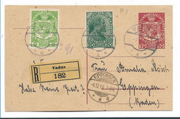 Lie100 / LIECHTENSTEIN -  Mi-Nr. P01 Mit 2 Marken Aufgewertet Als Einschreiben Nach Eppingen (Baden) 1918 - Stamped Stationery