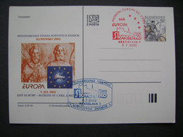 Slovakia International Postage Stamp Exhibition BRATISLAVA 2002 Patrons Of Europe Cyril And Methodius Stationery Entier - Ansichtskarten