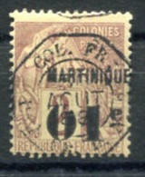 RC 21659 MARTINIQUE N° 7g VARIÉTÉ "0" CASSÉ ALPHÉE DUBOIS SURCHARGÉE OBLITÉRATION MARITIME TB - Usados