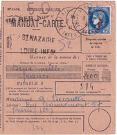 1941 - CERES SURCHARGEE - CARTE MANDAT Du 1° REGIMENT SUPP. De ST NAZAIRE (LOIRE INFERIEURE) => PARIS - Brieven En Documenten