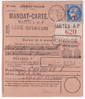 1941 - CERES SURCHARGEE - CARTE MANDAT "CHARGE" ! De NANTES (LOIRE INFERIEURE) => LORIENT - Brieven En Documenten