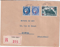 1941 - CERES SURCHARGEE + PAQUEBOT PASTEUR - ENVELOPPE RECOMMANDEE De PARIS => QUIMPER - Briefe U. Dokumente