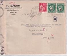 1941 - CERES SURCHARGEE + PAIX - ENVELOPPE Avec CENSURE De PARIS => STRASBOURG ALSACE ANNEXEE - Cartas & Documentos