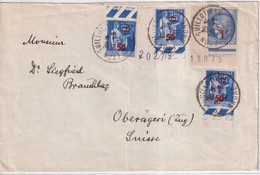 1941 - CERES + PAIX SURCHARGES COIN DE FEUILLE ! - ENVELOPPE De LYON => ZUG (SUISSE) - Covers & Documents