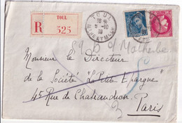1938 - CERES + MERCURE - ENVELOPPE RECOMMANDEE De TOUL (MEURTHE ET MOSELLE) - Storia Postale