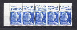 !!! 20 F MARIANNE DE MULLER TYPE II, BANDE DE 5 AVEC PUBLICITES PROVINS NEUVE ** - Unused Stamps