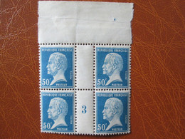 50 Centimes Pasteur Bleu , Numero 176 Bloc De 4 Millesime 3 - Neufs