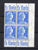 !!! 20 F MARIANNE DE MULLER TYPE I, BLOC DE 4 AVEC PUB SLAVIA NEUF **, 3 A OUVERTS TENANT A NORMAL - Unused Stamps