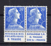 !!! 20 F MARIANNE DE MULLER TYPE I, PAIRE AVEC PUBS THIAUDE NEUVE ** - Unused Stamps