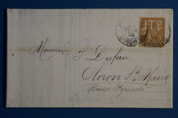 AH7 FRANCE  BELLE LETTRE RARE 1893 PERFORé STL A L ENVERS +30 C+PERFIN+  BORDEAUX POUR OLORON  + AFFRANCH. INTERESSANT - Altri & Non Classificati