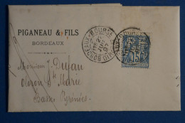 AH7 FRANCE  BELLE LETTRE 1897 PERFORé PF  +15 C SAGE+  BORDEAUX POUR OLORON  + PERFIN + AFFRANCH. PLAISANT - Otros & Sin Clasificación