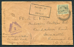 1939 (Oct 14th) Malaya, Kuala Kubu Bharu, Censor Cover Devakottai Via Negapatam (Censor) India - Malayan Postal Union