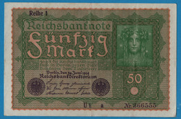 DEUTSCHES REICH 50 Mark  24.06.1919 Série UL A # 366555 P# 66 Reihe 1 - 50 Mark