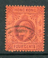 Hong Kong 1904-06 KEVII - Wmk. Mult. CA - 4c Purple On Red - Ord. Paper - Used (SG 78) - Gebraucht