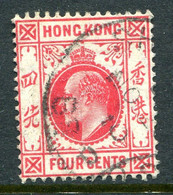 Hong Kong 1907-11 KEVII - Wmk. Mult. CA - 4c Carmine-red Used (SG 93) - Usados