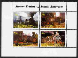 Westpoint Island (Falkland Islands) 2001 Steam Trains Of South America Perf Sheetlet Containing 4 Values Unmounted Mint. - Falklandeilanden