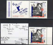 FR 2020 / Curiosité " BORIS VIAN 100 ANS " émission De 2 VALEURS à 0.97 € Et 1.16 € Du MEME VISUEL Du BF Et Feuille NEUF - Unused Stamps