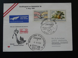 Lettre Cover Vol Special Flight Wien Bangkok Thailand AUA Austrian Airlines ILA 1983 (ex 2) - Premiers Vols