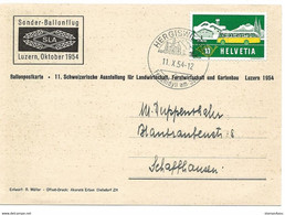 68 - 49 - Carte De Suisse "Sonder-Ballonflug Luzern 1954" Cachet Illustré Hergiswil (Nidw) - Fesselballons