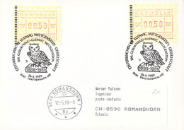 Austria Card Franked W/A T M  Posted Trattenbach 1989 100. Geburtstag Ludwig Wittgenstein + Illustration Of Owl - Owls
