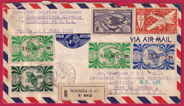 NOUVELLE CALEDONIE NOUMEA 1946 1ER VOL PANAM RECOMMANDE POUR MARTINIQUE FORT DE FRANCE - Storia Postale