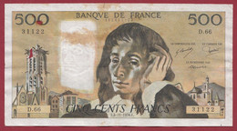France 500 Francs "Pascal" Du 01/04/1976.E--ALPH.D.66---TACHES --- .dans L 'état (539) - 500 F 1968-1993 ''Pascal''