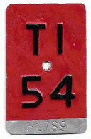 Velonummer Tessin Ticino TI 54 - Plaques D'immatriculation