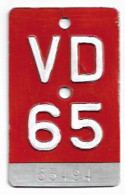 Velonummer Waadt VD 65 - Plaques D'immatriculation