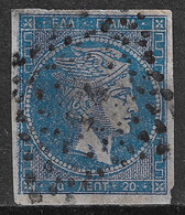 GREECE Dotted Cancellation 14 On 1862-67 Large Hermes Head Consecutive Athens Prints 20 L Blue Vl. 32/H 19b Position 111 - Gebruikt