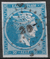 GREECE Dotted Cancellation 29 On 1862-67 Large Hermes Head Consecutive Athens Prints 20 L Blue Vl. 32 / H 19 B Pos 89 - Gebruikt
