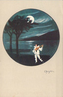 Superbe Carte Illustrée Par Carlo Chiostri D'un Pierrot à La Lune Avec Sa Mandoline - Chiostri, Carlo