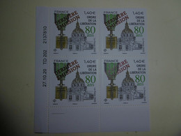 FRANCE  P5458 * *   ORDRE DE LA LIBERATION BLOC DE 4 COINDATE LUXE - Unused Stamps