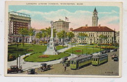 USA - MASSACHUSETTS - WORCESTER, Looking Across Common, Trams, Oldtimer - Worcester