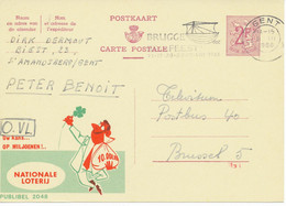 BELGIEN Publibel 2048, 2 Fr. Nationale Loterij 1966 BRUGGE - BRUGGE / REIEFEEST / 13-17-20-24-27-VIII-1966 Mit Früher - Telekommunikation [TE]