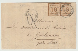 224P - THANN Pour LURE - Juin 1871 - Taxe Française Tampon 2 Décimes -2 X 10 Ctes Burelage Renversé Alsace Lorraine - - Alsace Lorraine