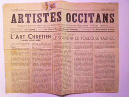 2021 - 4043  " ARTISTES OCCITANS "  1ère Année  N°2  (SEPT 1949  2 Pages)   XXX - Non Classés