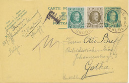 BELGIEN 1928 Albert I 35C Kab.-GA M. 10 U 60C Zusatzfrankatur Von BRUGGE N GOTHA Seltene Durchgestrichene/annulierte "T" - Lettres & Documents